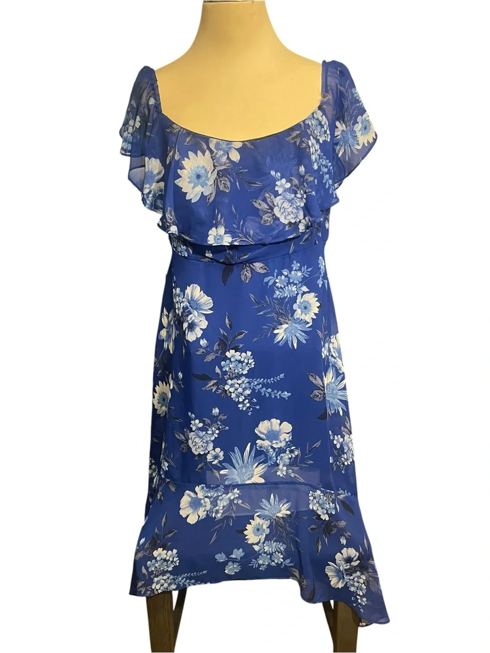 Crystal Doll Cobalt Blue Floral Dress with Black Trim ** small tear see photos** - Picture 5 of 7